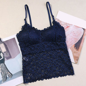 Detachable Chest Pad Vest Lace Patchwork Solid Tank Camis Tops Sexy V-neck Beauty Back Adjustable Shoulder Strap Female 2018
