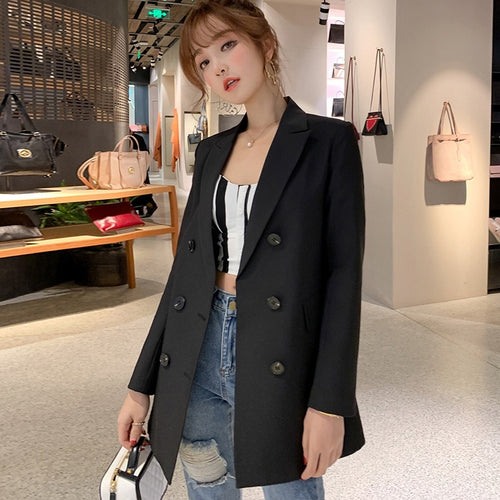 OL Casual Double Breasted Women Blazer Jacket Notched Collar Female Jackets Fashion Suits Outwear 2019 Spring Autumn Coat