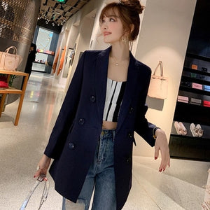 OL Casual Double Breasted Women Blazer Jacket Notched Collar Female Jackets Fashion Suits Outwear 2019 Spring Autumn Coat