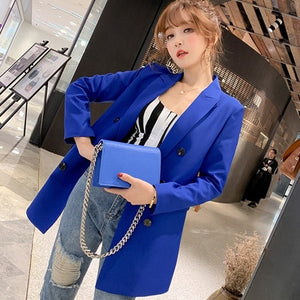 OL Casual Double Breasted Women Blazer Jacket Notched Collar Female Jackets Fashion Suits Outwear 2019 Spring Autumn Coat