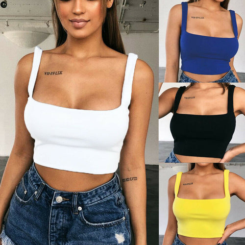 2019 Women Fashion Summer Sexy Tanks Tops Vest  Casual Crop Cami Camisole Short Top T-Shirts Black White Yellow Blue Top