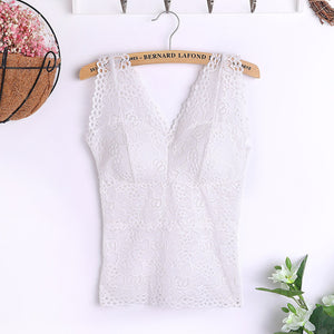 Women Sexy Vest Chest Padded Tank Tops Lace Crop Top Padded Bra Underwear Sexy V Neck Basic Tops Blusas Casual Womens Vest