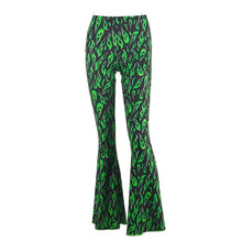 Load image into Gallery viewer, Chicology green fire print flare pants high waist bell bottom 2019 summer sexy women streetwear clothing female punk trousers