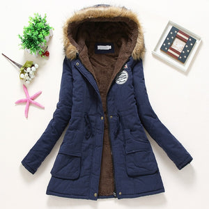 Overcoat Women Winter thick coat Warm Hooded Pockets Slim Faux Fur Parka Jacket Female