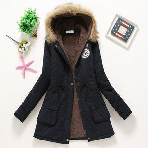 Overcoat Women Winter thick coat Warm Hooded Pockets Slim Faux Fur Parka Jacket Female