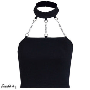 Women Sexy Metal Chain Tank Tops Female Sexy Halter Neck Chain Punk Crop Vest Top Shirts tops mujer verano 2019 610