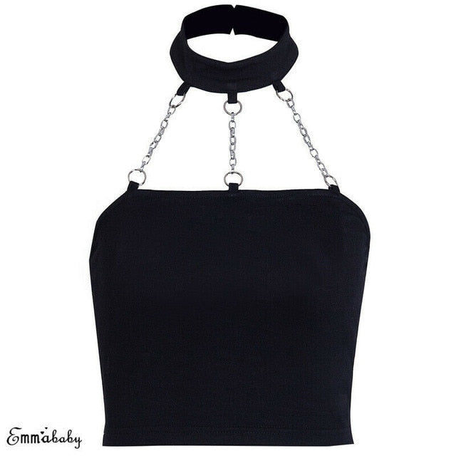 Women Sexy Metal Chain Tank Tops Female Sexy Halter Neck Chain Punk Crop Vest Top Shirts tops mujer verano 2019 610
