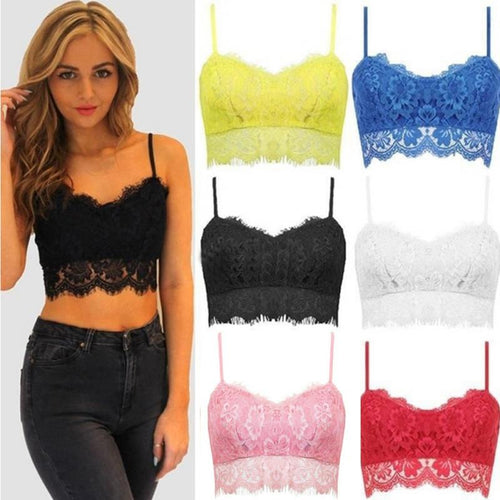 Summer Women Lace Sexy Top Sun Sleeveless Solid Tops  Unpadded Bralette Bra Bustier Zipper Back Club Crop Tank Plus Size S-XL