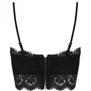 Summer Women Lace Sexy Top Sun Sleeveless Solid Tops  Unpadded Bralette Bra Bustier Zipper Back Club Crop Tank Plus Size S-XL