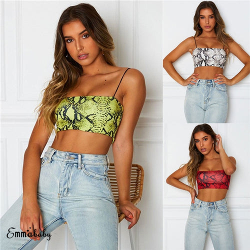 2019 Sexy Women Strap Slim Fit Vest Snakeskin pattern Tank Crop Tops Summer Vest Off Shoulder Camisole