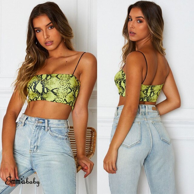2019 Sexy Women Strap Slim Fit Vest Snakeskin pattern Tank Crop Tops Summer Vest Off Shoulder Camisole