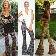 Load image into Gallery viewer, Women's Boho Hippie High Waist Printed Wide Leg Long Flared Bell Bottom Pants Vintage Style Female Pants