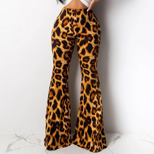 2019 Boho Summer Women's Stretch Bell Bottom Trousers Ladies Slim Leopard Print  Flared Pants High Waist Fashion Women Long #3