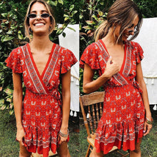 Load image into Gallery viewer, Sexy Women Bohemia Flower Print Dress Party Clubwear Short Sleeve  V-Neck Casual Summer Beach Bodycon 2019 Hot Sale Mini Dress