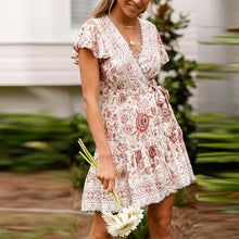 Load image into Gallery viewer, Sexy Women Bohemia Flower Print Dress Party Clubwear Short Sleeve  V-Neck Casual Summer Beach Bodycon 2019 Hot Sale Mini Dress