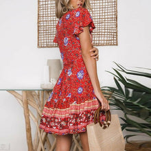 Load image into Gallery viewer, Sexy Women Bohemia Flower Print Dress Party Clubwear Short Sleeve  V-Neck Casual Summer Beach Bodycon 2019 Hot Sale Mini Dress