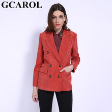 Load image into Gallery viewer, GCAROL 2019 Fall Winter Women Double Breasted Suit Elegant OL Corduroy Blazer 2 Pockets Streetwear  feminino Handsome Jackets