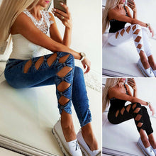 Load image into Gallery viewer, Women Denim Slim Cotton Skinny Ripped Lady Long Pants High Waist Stretch Holes Bottom Jeans Pencil Trousers
