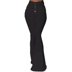 Goocheer White Bell-Bottom Pants Women Button High Waist Flare Pants New Trousers Slim Casual Elegant Work Wear Pantalon Femme