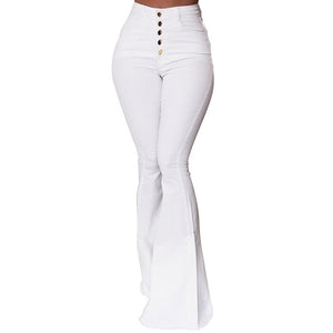 Goocheer White Bell-Bottom Pants Women Button High Waist Flare Pants New Trousers Slim Casual Elegant Work Wear Pantalon Femme