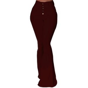Goocheer White Bell-Bottom Pants Women Button High Waist Flare Pants New Trousers Slim Casual Elegant Work Wear Pantalon Femme
