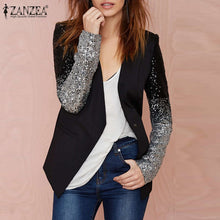 Load image into Gallery viewer, Promotions ZANZEA 2019 Women Thin Jackets And Coats Long Sleeve Lapel Coat Patchwork Bling Silver Black Sequin Work Blazers Suit