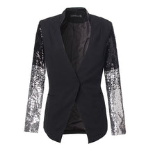 Load image into Gallery viewer, Promotions ZANZEA 2019 Women Thin Jackets And Coats Long Sleeve Lapel Coat Patchwork Bling Silver Black Sequin Work Blazers Suit