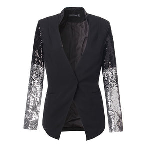 Promotions ZANZEA 2019 Women Thin Jackets And Coats Long Sleeve Lapel Coat Patchwork Bling Silver Black Sequin Work Blazers Suit