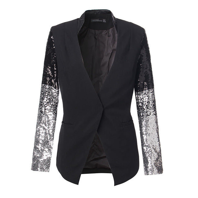 Promotions ZANZEA 2019 Women Thin Jackets And Coats Long Sleeve Lapel Coat Patchwork Bling Silver Black Sequin Work Blazers Suit