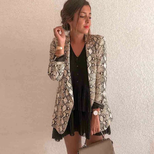 Sexy Snake Skin Long Sleeve Blazer Coat Women Elegant Fashion Slim Casual Business Blazer Suit Jacket Coat Outwear