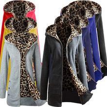 Load image into Gallery viewer, Women Plus Winter Thicker Hooded Coats Overcoat Outwear Female Korean Style Pocket Jacket Autumn Leopard Zipper Hoodes Coat