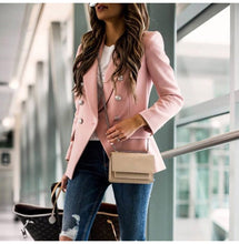 Load image into Gallery viewer, CROPKOP Office Blazer Women Autumn Long Sleeve Classic Office Small Coats Ladies Double Breasted Pink Clothing Work Suit Jackets
