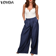 Load image into Gallery viewer, VONDA Summer Pants 2019 Loose Denim Wide Leg Pants Jeans Elastic High Waist Trousers Womens Clothing Casual Bottoms Pantalon 5XL