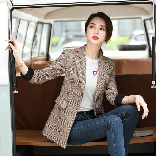 Plaid Blazer Women Elegant Office Long Sleeve Lattice Blazer Jacket Short Ol 2019 Autumn Spring Chaqueta Mujer Cape Blazer