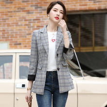Load image into Gallery viewer, Plaid Blazer Women Elegant Office Long Sleeve Lattice Blazer Jacket Short Ol 2019 Autumn Spring Chaqueta Mujer Cape Blazer