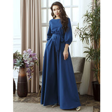 Load image into Gallery viewer, 2019 Vintage Bow Tie Maxi Long Party Dress Ladies Lantern Sleeve o Neck Solid Elegant Dress Autumn Long Sleeve Casual Dress