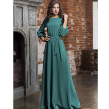 Load image into Gallery viewer, 2019 Vintage Bow Tie Maxi Long Party Dress Ladies Lantern Sleeve o Neck Solid Elegant Dress Autumn Long Sleeve Casual Dress