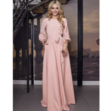 Load image into Gallery viewer, 2019 Vintage Bow Tie Maxi Long Party Dress Ladies Lantern Sleeve o Neck Solid Elegant Dress Autumn Long Sleeve Casual Dress