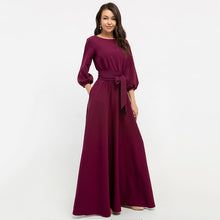 Load image into Gallery viewer, 2019 Vintage Bow Tie Maxi Long Party Dress Ladies Lantern Sleeve o Neck Solid Elegant Dress Autumn Long Sleeve Casual Dress