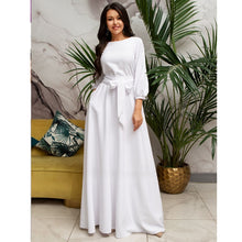 Load image into Gallery viewer, 2019 Vintage Bow Tie Maxi Long Party Dress Ladies Lantern Sleeve o Neck Solid Elegant Dress Autumn Long Sleeve Casual Dress