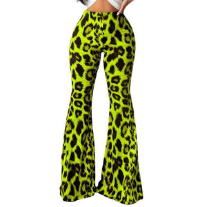 2019 Boho Summer Women's Stretch Bell Bottom Trousers Ladies Slim Leopard Print  Flared Pants High Waist Fashion Women Long #3