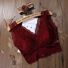 Load image into Gallery viewer, Sexy Lace Crop Top Women Fashion Floral Lace Padded Camis Bra Tank Top V Neck Underwear MM Bralett Ladies Camisole