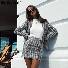 Load image into Gallery viewer, BeAvant Two-piece set plaid tweed women suit Casual streetwear blazer suits female blazer sets Office ladies blazer tops 2019