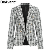 Load image into Gallery viewer, BeAvant Two-piece set plaid tweed women suit Casual streetwear blazer suits female blazer sets Office ladies blazer tops 2019