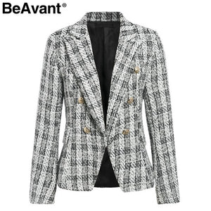 BeAvant Two-piece set plaid tweed women suit Casual streetwear blazer suits female blazer sets Office ladies blazer tops 2019