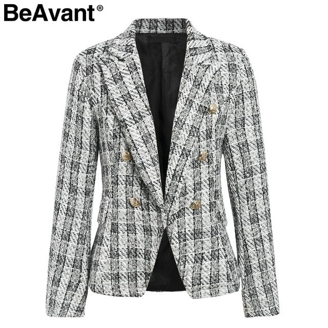 BeAvant Two-piece set plaid tweed women suit Casual streetwear blazer suits female blazer sets Office ladies blazer tops 2019