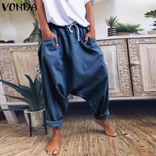 Load image into Gallery viewer, VONDA Demin Harem Trousers Casual Solid Color Women&#39;s Trousers Plus Size Wide Leg Pants Female Bohemian Summer Bottom S-5XL