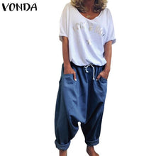 Load image into Gallery viewer, VONDA Demin Harem Trousers Casual Solid Color Women&#39;s Trousers Plus Size Wide Leg Pants Female Bohemian Summer Bottom S-5XL