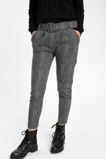 DeFacto Woman Autumn Stylish Grid Long Pants Women Pencil Pant Casual Fashion Female Bottoms Trousers-K6890AZ18WN
