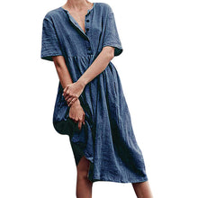 Load image into Gallery viewer, Women&#39;s dress Solid Straight Mid-Calf Dress Minimalist Autumn Button Short Sleeve Cotton And Linen Dress Vestido платье 423